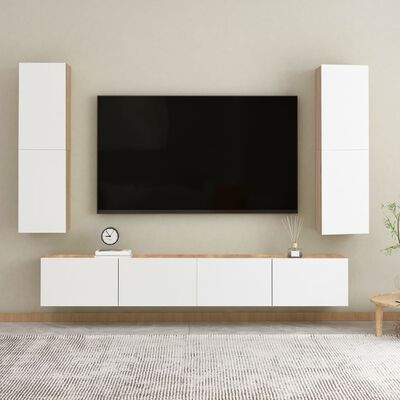 vidaXL TV-taso valkoinen ja Sonoma-tammi 30,5x30x110 cm lastulevy