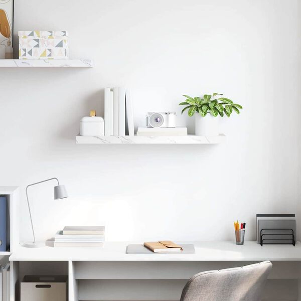 vidaXL Sein&auml;hylly Valkoinen marmori 80 x 23,5 x 4 cm Tekninen puu