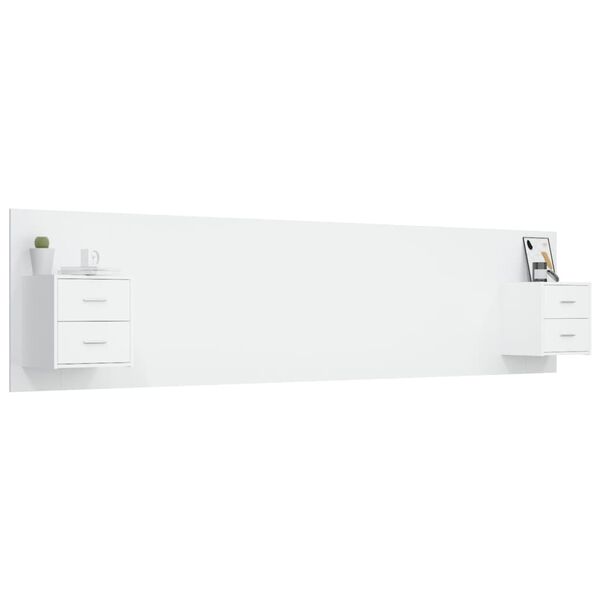 vidaXL Sängynpääty säilytystilalla valkoinen tekninen puu