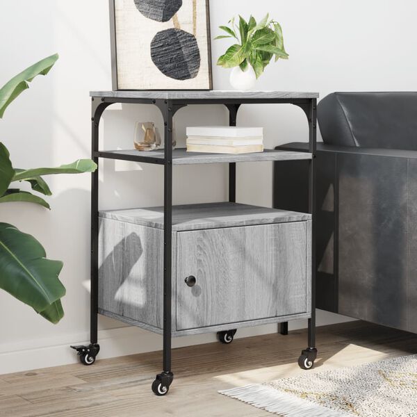 vidaXL Tulostinteline 3 tasoa harmaa Sonoma 50x40x76 cm tekninen puu