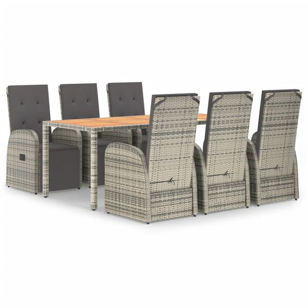 vidaXL 7-osainen Ulkoruokailuryhm&auml; harmaa polyrottinki/akasiapuu