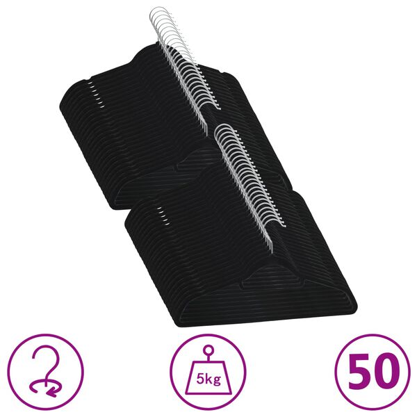 vidaXL 50 kpl Vaateripustinsarja liukumaton musta sametti