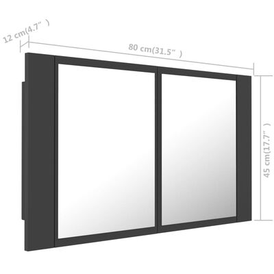 vidaXL Kylpyhuoneen LED peilikaappi harmaa 80x12x45 cm akryyli