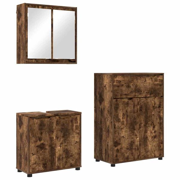 vidaXL Kylpyhuonekalustesetti hyllyll&auml; 3 pcs Savup&auml;hkin&auml; Tekninen puu