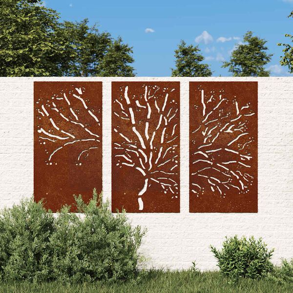 vidaXL Puutarhasein&auml;koristeet 3 kpl 105x55 cm corten ter&auml;s puukuvio