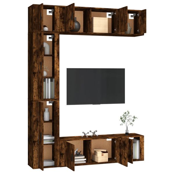 vidaXL 7-osainen TV-kaappisarja savutammi tekninen puu