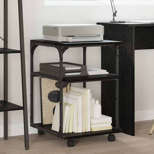 vidaXL Tulostinpidike Musta tammi. 43 x 48 x 64 cm Tekninen puu