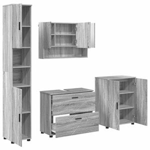 vidaXL Kylpyhuonekalustesetti ovella 4 pcs Harmaa sonoma Tekninen puu