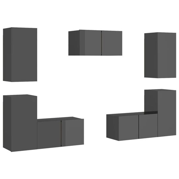 vidaXL 7-osainen TV-kaappisarja korkeakiilto harmaa lastulevy