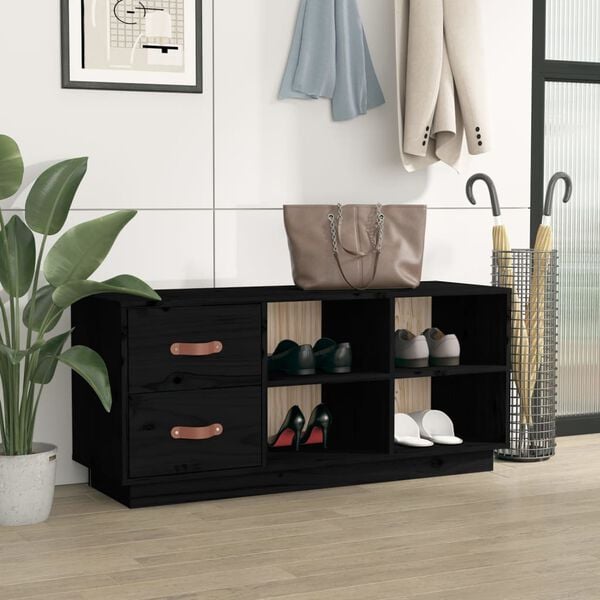 vidaXL Kenkäpenkki musta 100x34x45 cm täysi mänty