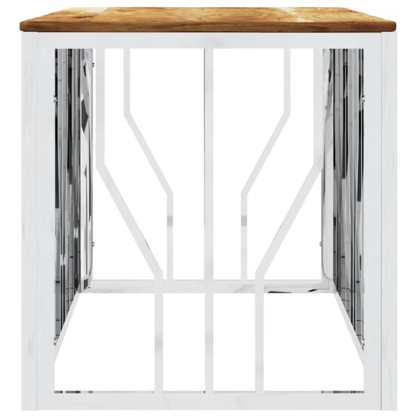 vidaXL Sohvapöytä hopea ruostumaton teräs ja täysi akasiapuu