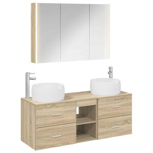 vidaXL Kylpyhuonekalustesetti 4 pcs Sonoma-tammi Tekninen puu ja lasi