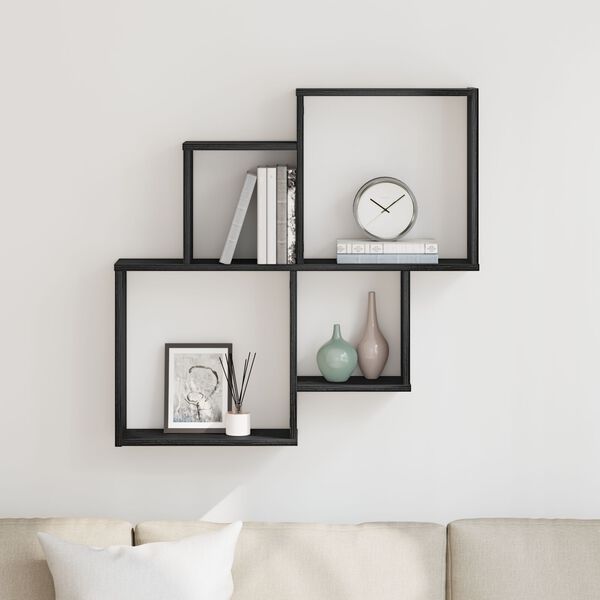 vidaXL Sein&auml;hylly hyllyll&auml; Musta tammi. 80 x 15 x 78,5 cm Tekninen puu