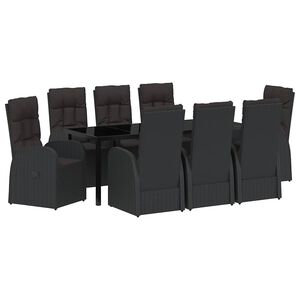 vidaXL Piharuokailu setti tyynyll&auml; 9 pcs Musta polyrottinki