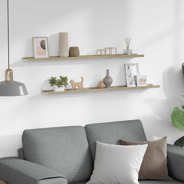 vidaXL Sein&auml;hyllyt 2 kpl valkoinen ja Sonoma-tammi 100x9x3 cm