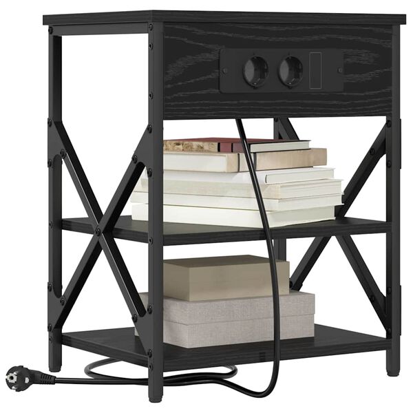 vidaXL Y&ouml;p&ouml;yt&auml;kaappi Musta tammi. 41 x 31 x 51 cm Tekninen puu