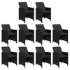 vidaXL 11-osainen Puutarharuokailuryhm&auml; tyynyill&auml; polyrottinki musta