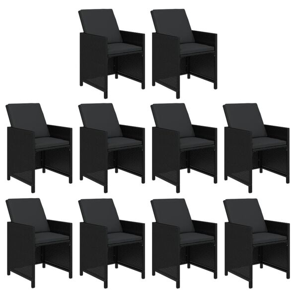 vidaXL 11-osainen Puutarharuokailuryhm&auml; tyynyill&auml; polyrottinki musta