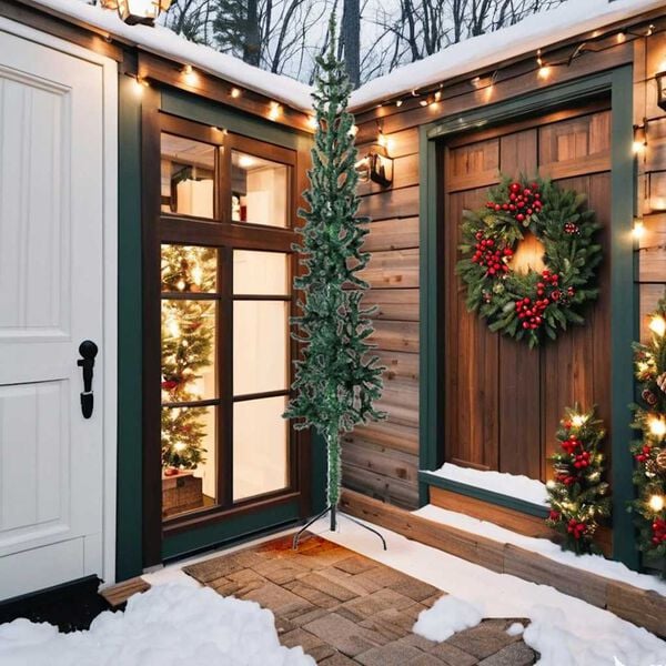 vidaXL Kapea puolikas tekojoulukuusi jalustalla vihreä 240 cm