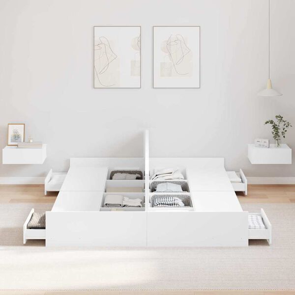 vidaXL S&auml;ilytystilallinen s&auml;ngynrunko p&auml;&auml;tyll&auml; Valkoinen 5FT King Size