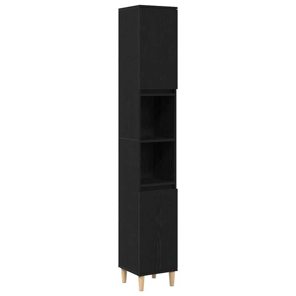 vidaXL Kylpyhuonekaappi Musta tammi. 30 x 30 x 190 cm Tekninen puu
