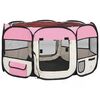 vidaXL Taitettava koirien pentuaitaus+kantolaukku pinkki 125x125x61cm