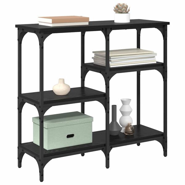 vidaXL Konsolip&ouml;yt&auml; hyllyll&auml; Musta tammi. 80 x 29 x 75 cm Tekninen puu