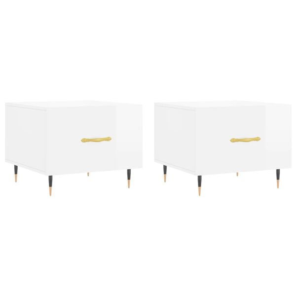 vidaXL Sohvapöydät 2 kpl korkeakiilto valk. 50x50x40 cm tekninen puu