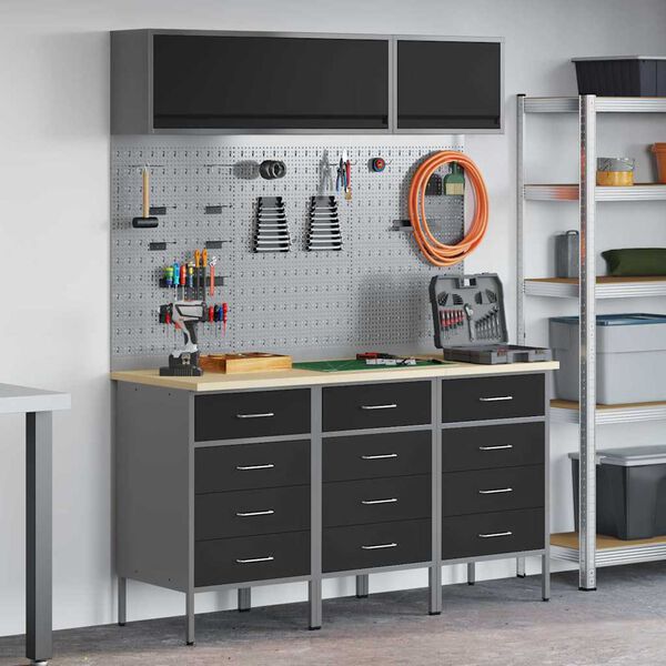 vidaXL Ty&ouml;p&ouml;yt&auml;kaappisarja laatikon kanssa s&auml;ilytystilassa 8 pcs Musta