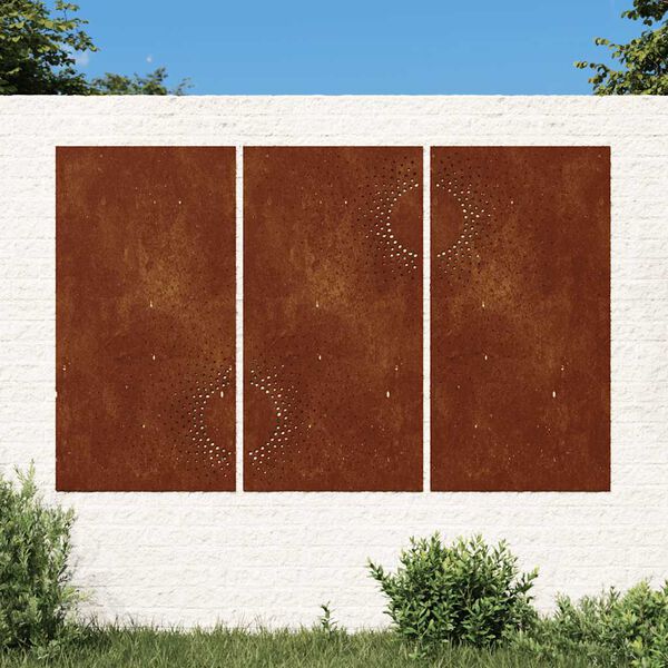 vidaXL Puutarhasein&auml;koristeet 3kpl 105x55 cm corten ter&auml;s aurinkokuvio