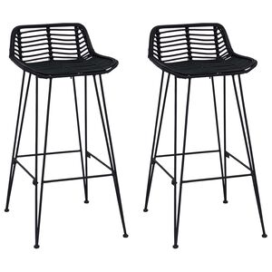vidaXL Baarijakkara 2 pcs Musta 44 x 46 x 91 cm Rattan ja Ter&auml;s