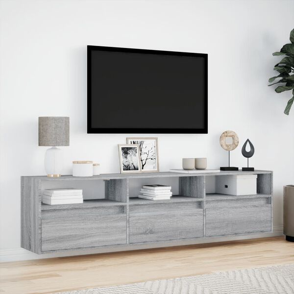 vidaXL TV-seinäkaappi LED-valoilla harmaa Sonoma 180x31x45 cm