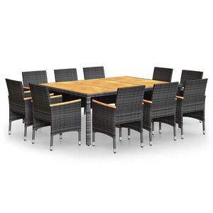 vidaXL 11-osainen Ulkoruokailuryhmä harmaa polyrottinki