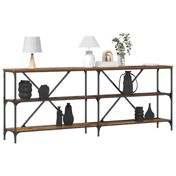 vidaXL Konsolip&ouml;yt&auml; hyllyll&auml; Vanha puu 200 x 30 x 75 cm Tekninen puu