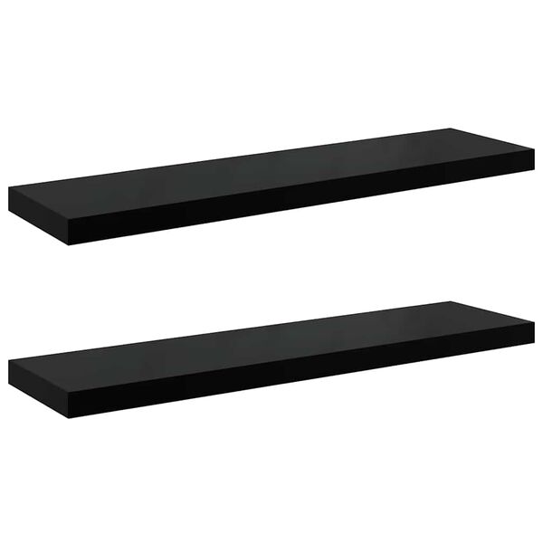 vidaXL Kelluvat sein&auml;hyllyt 2kpl korkeakiilto musta 90x23,5x3,8 cm MDF