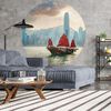 WallArt Tapetti ympyrä Skyline with Junk Boat 190 cm