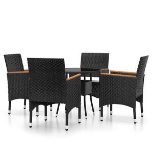 vidaXL 5-osainen Bistrosarja polyrottinki ja karkaistu lasi musta