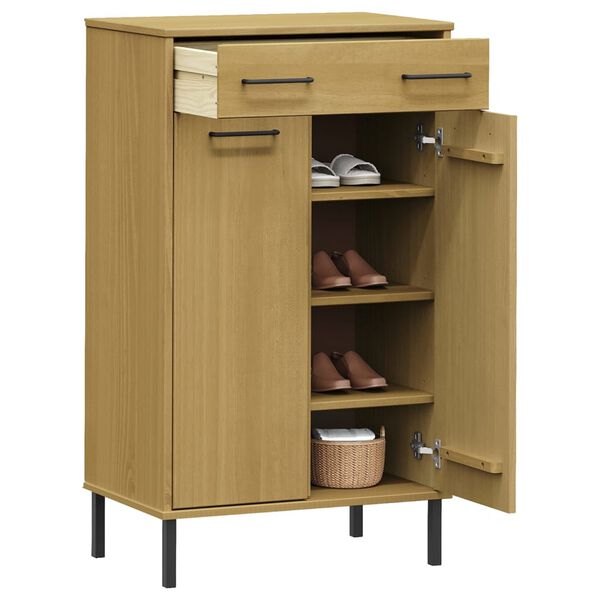 vidaXL Kenkäkaappi metallijaloilla ruskea täysi mänty OSLO