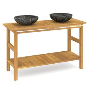 vidaXL Kylpyhuoneen hyllykk&ouml; musta marmori pesualtailla t&auml;ysi tiikki