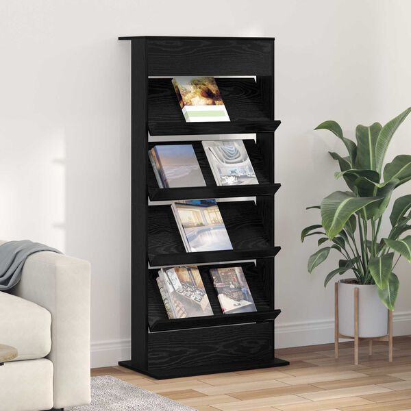 vidaXL Lehtiteline hyllyll&auml; Musta tammi. 70 x 41 x 156 cm Tekninen puu