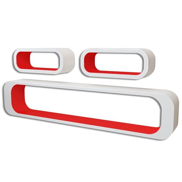 vidaXL Sein&auml;hyllykuutiot 3 kpl MDF valkoinen ja punainen