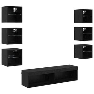 vidaXL TV-kaappi LED -nauhavalot 8 pcs Musta tammi. Lasi