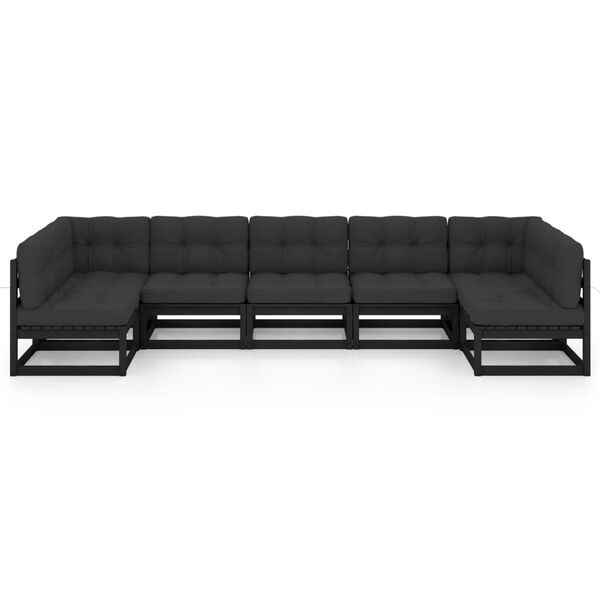 vidaXL 7-osainen Puutarhasohvasarja tyynyill&auml; musta t&auml;ysi m&auml;nty
