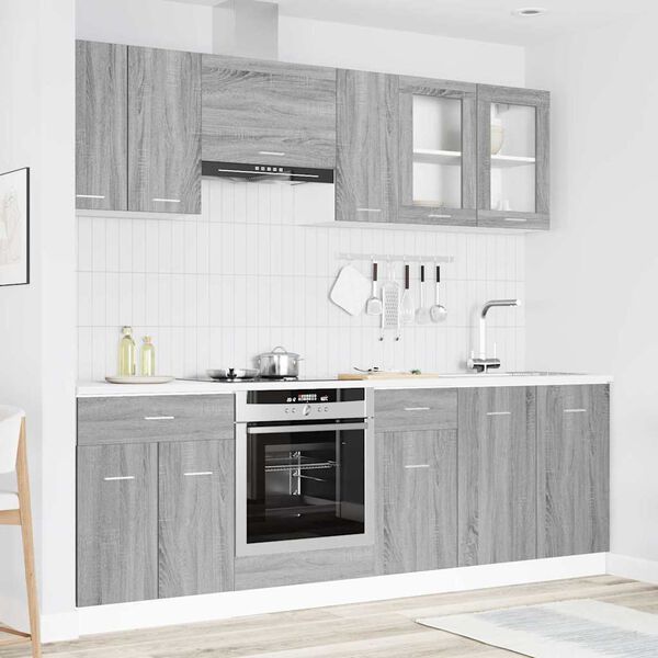 vidaXL Keitti&ouml;kaappisarja ovella Lyon 8 pcs Harmaa Sonoma Tekninen puu
