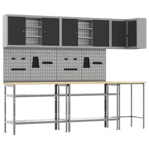 vidaXL Ty&ouml;p&ouml;yt&auml;kaappisarja hyllyll&auml; lukkoon 10 pcs Mustat ja harmaa