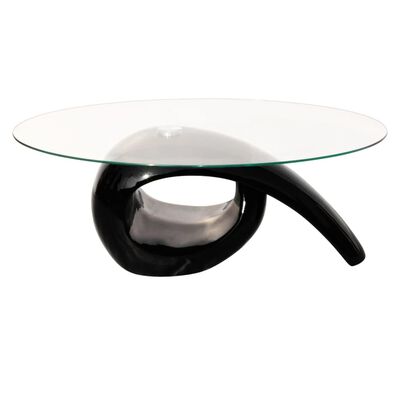 vidaXL Sohvapöytä soikea lasi ja kierrejalusta Korkeakiilto musta