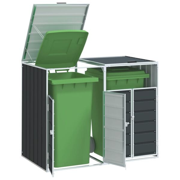 vidaXL Wheelie Bin S&auml;ilytys Double Bins Antrasiitti 144x81x113cm Ter&auml;s