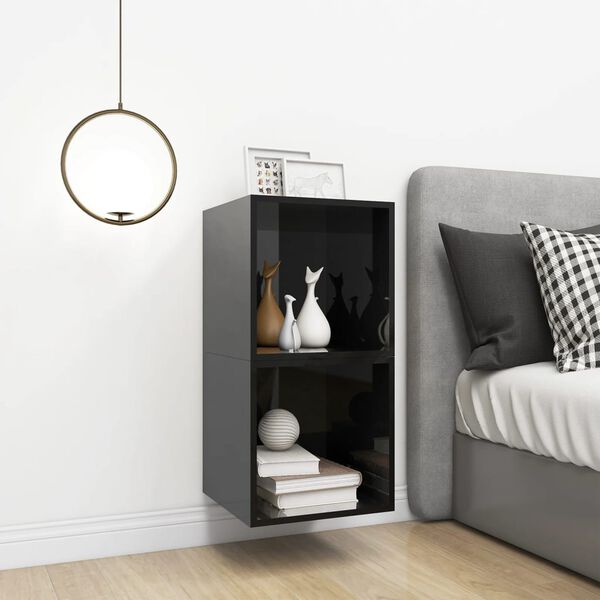 vidaXL Sein&auml;kaapit 2 kpl korkeakiilto musta 37x37x37 cm tekninen puu