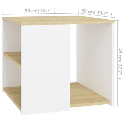 vidaXL Sivupöytä Sonoma-tammi ja valkoinen 50x50x45 cm lastulevy