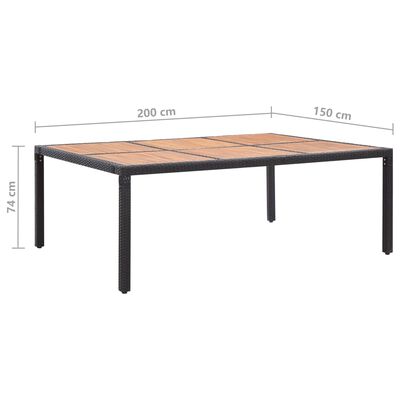 vidaXL Puutarhapöytä musta 200x150x74 cm polyrottinki ja akaasiapuu